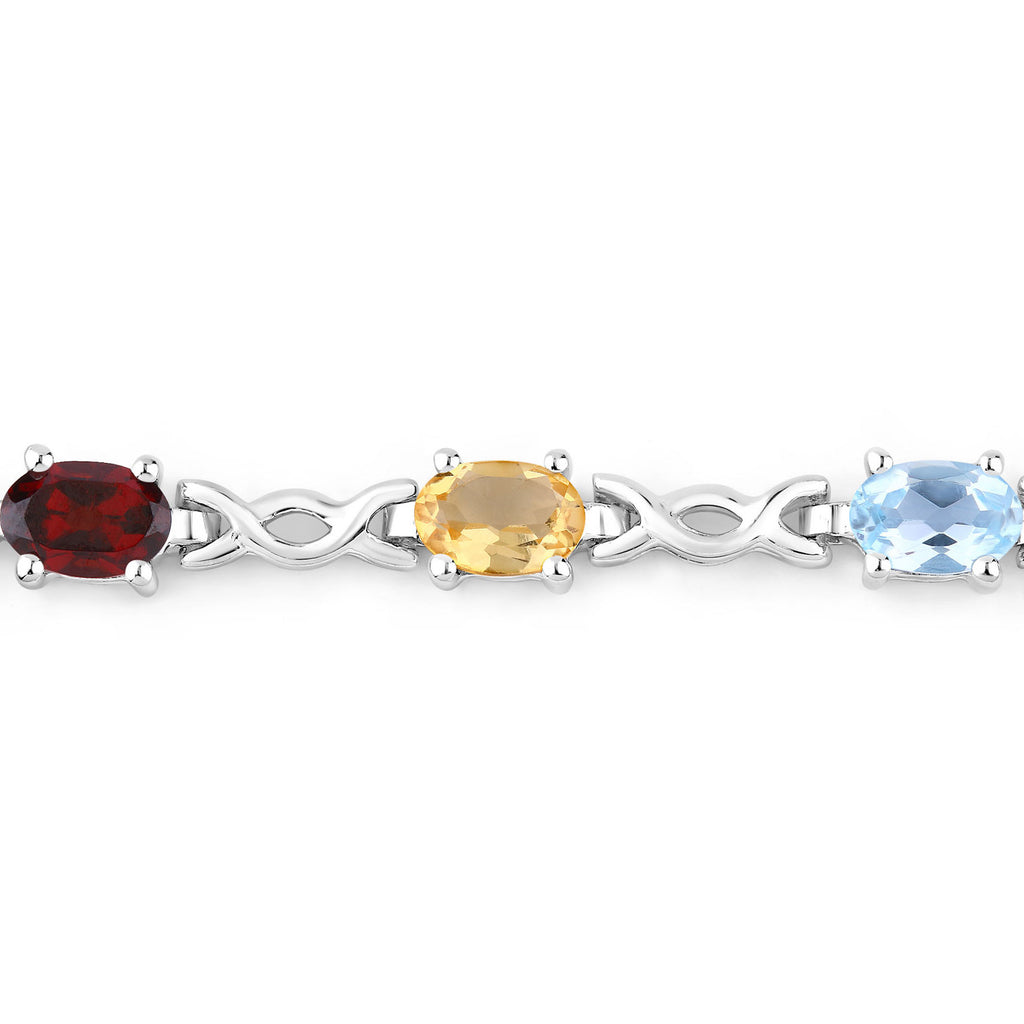 Natural Mixed Gemstones Bracelet 2.18 Carats Sterling Silver