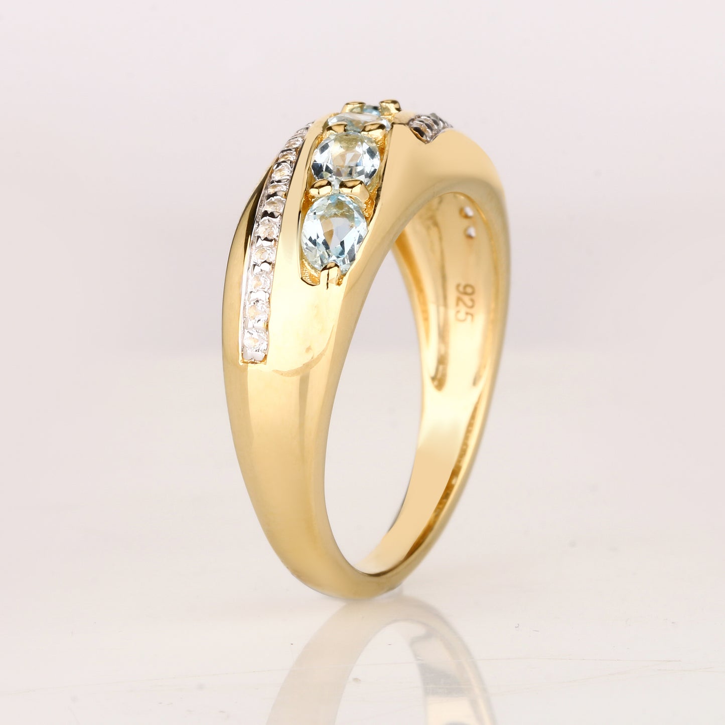 Sky Blue Topaz Ring With White Topaz 1.11 Carats Gold Plated Silver