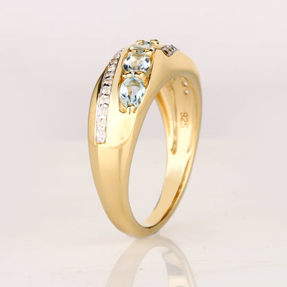 Sky Blue Topaz Ring With White Topaz 1.11 Carats Gold Plated Silver