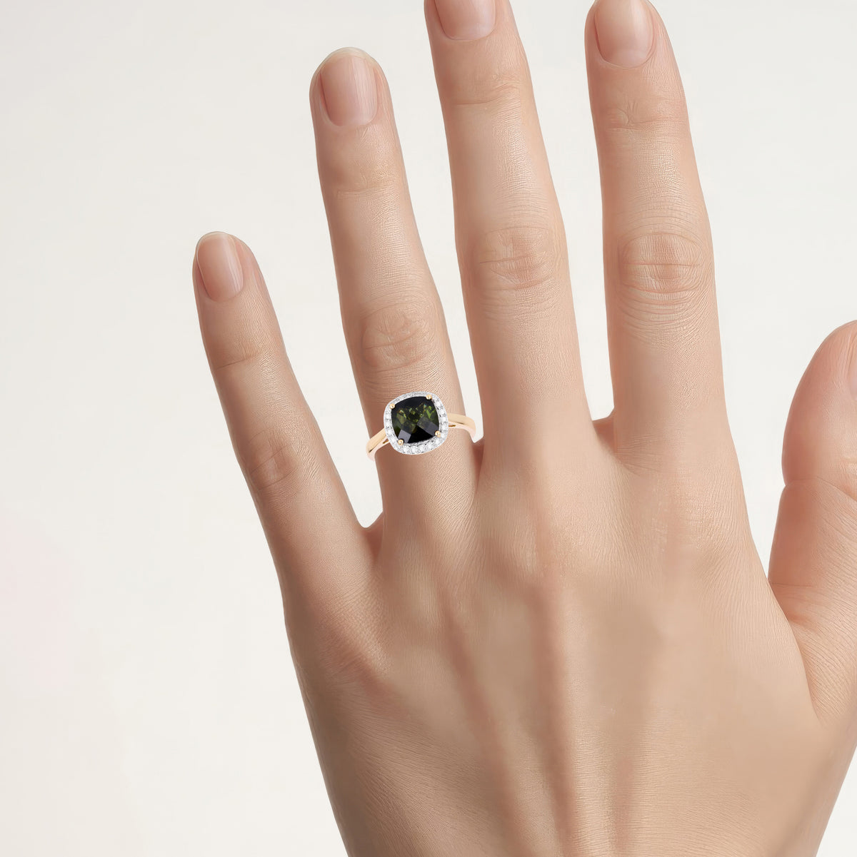 Green Tourmaline Ring With Diamonds 2.6 Carats 14K Yellow Gold