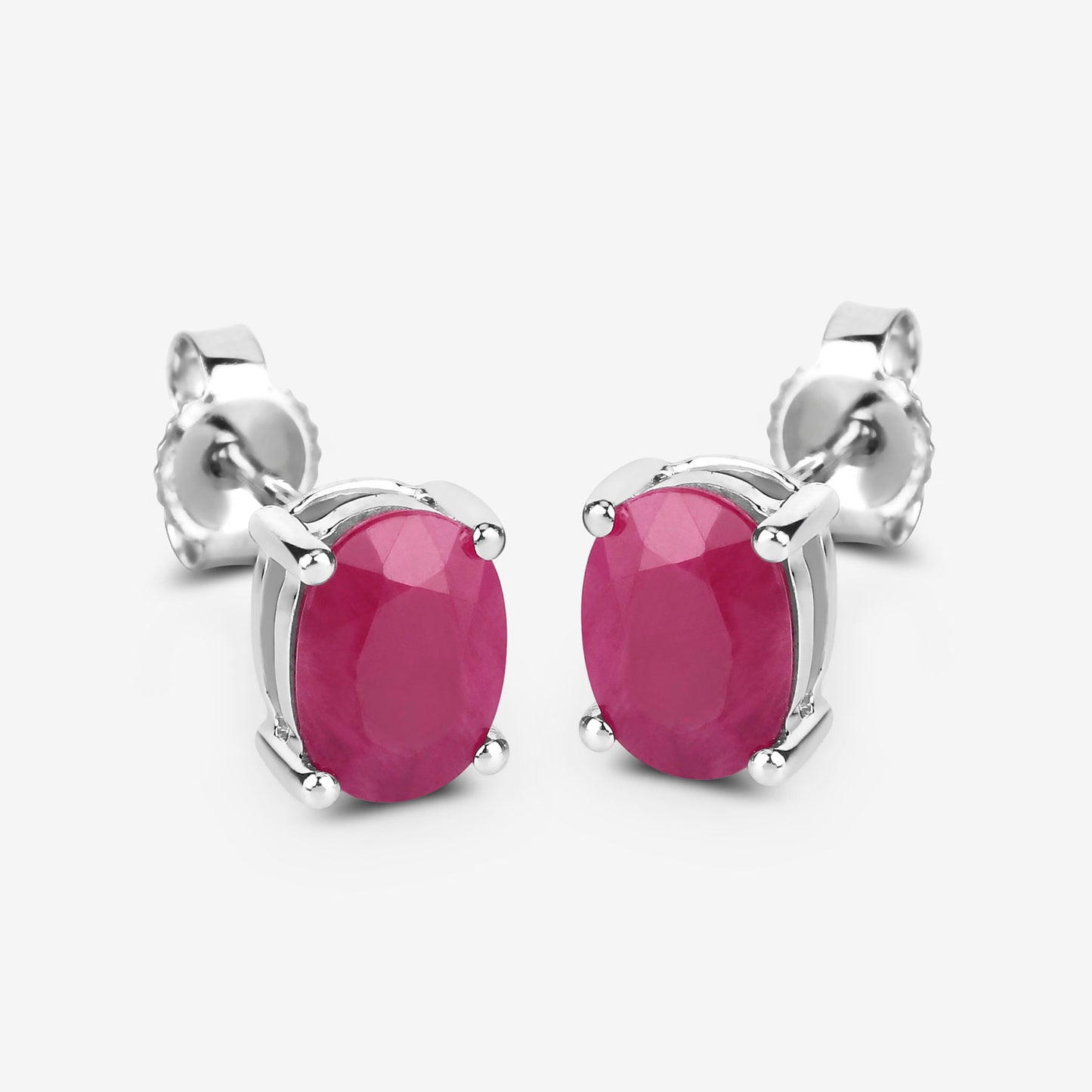 Ruby Stud Earrings 1.68 Carats 10K White Gold