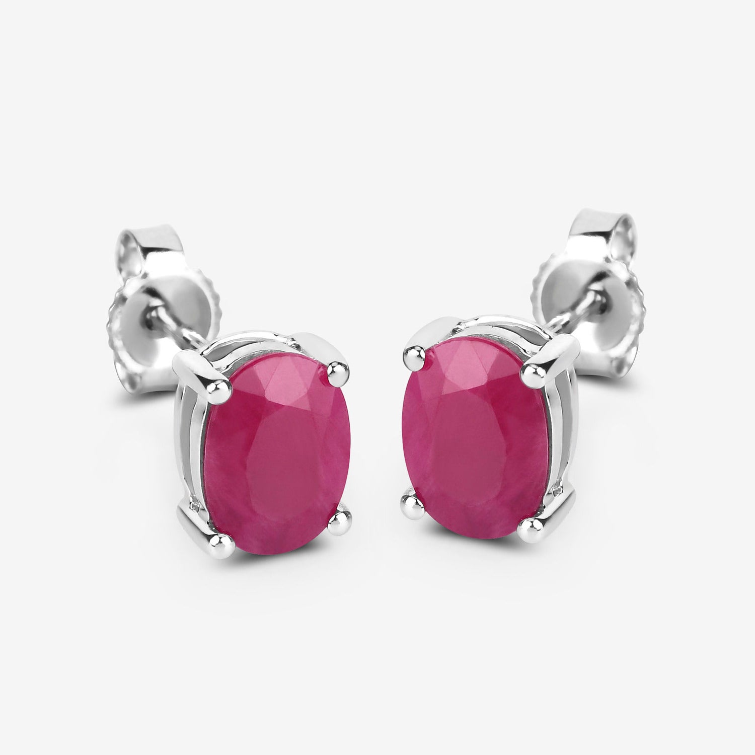Ruby Stud Earrings 1.68 Carats 10K White Gold