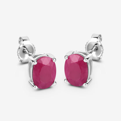 Ruby Stud Earrings 1.68 Carats 10K White Gold