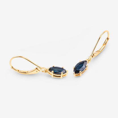 Natural Sapphire Dangle Earrings 1.18 Carats 10K Yellow Gold