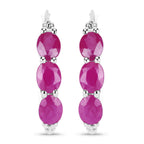 Ruby Hoop Earrings With Diamonds 1.79 Carats Sterling Silver