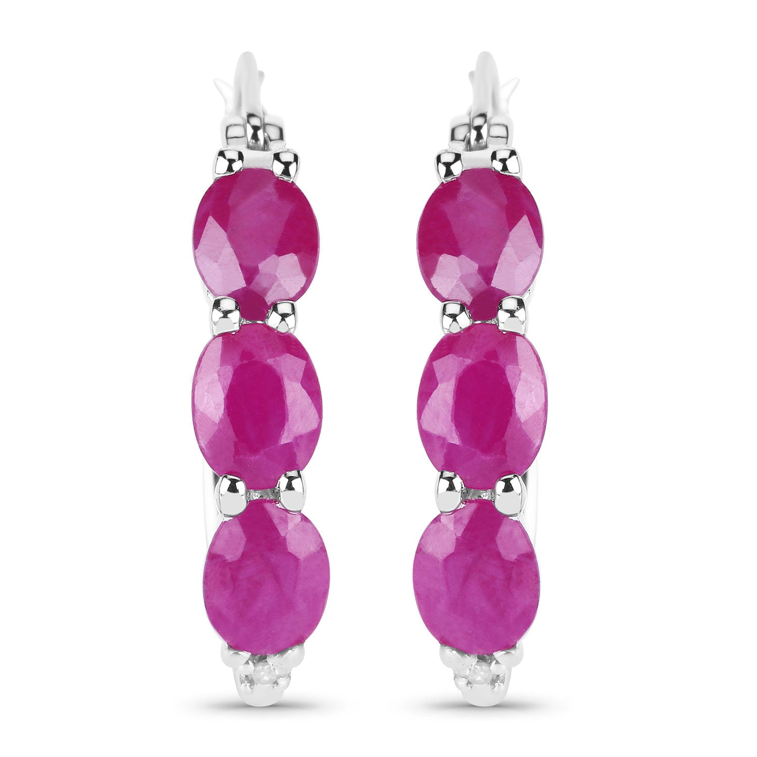 Ruby Hoop Earrings With Diamonds 1.79 Carats Sterling Silver