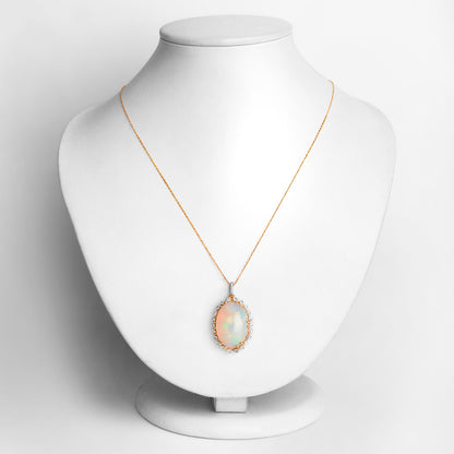 Ethiopian Opal Pendant Necklace Diamond Halo 13.98 Carats 14K Yellow Gold