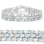 Blue Topaz Tennis Bracelet With Opal 22.2 Carats Sterling Silver