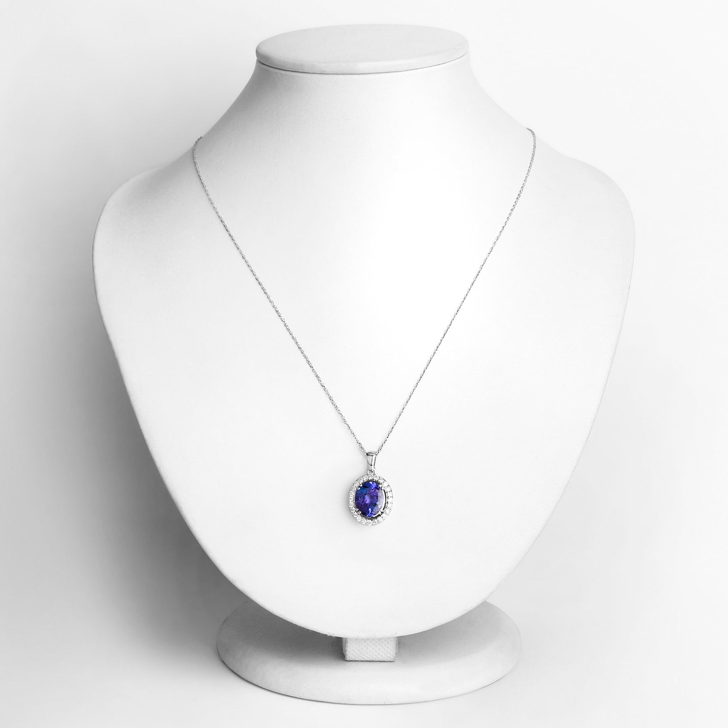 Natural Tanzanite Pendant With Diamonds 3.18 Carats 14K White Gold
