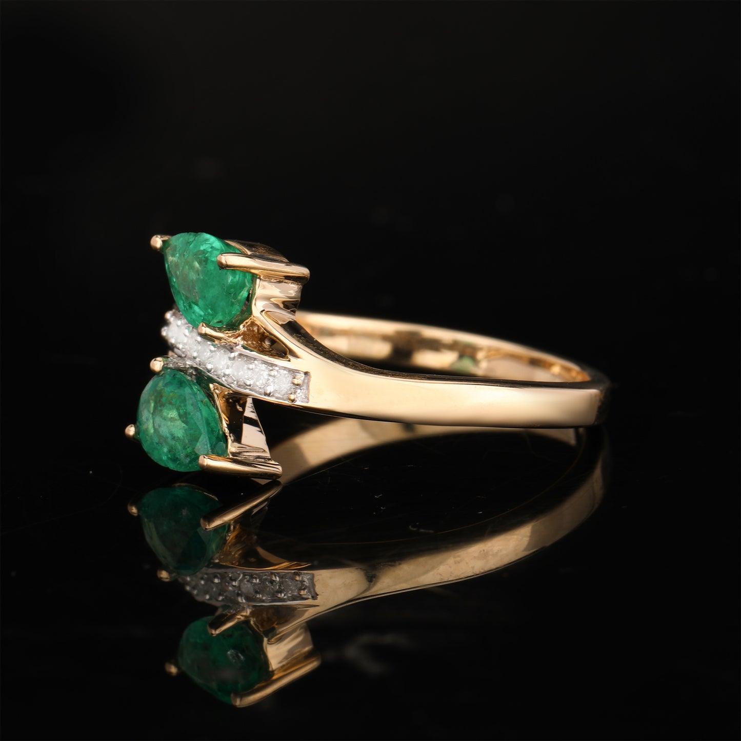 Natural Zambian Emerald Ring With Diamonds 0.74 Carats 9K Yellow Gold