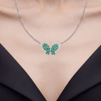 Emerald Butterfly Pendant With White Zircon 2.72 Carats Sterling Silver