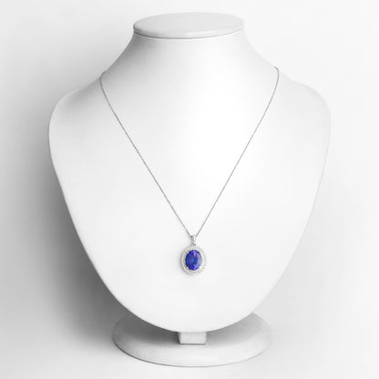 Tanzanite Pendant Necklace Diamonds 3.88 Carats 14K White Gold