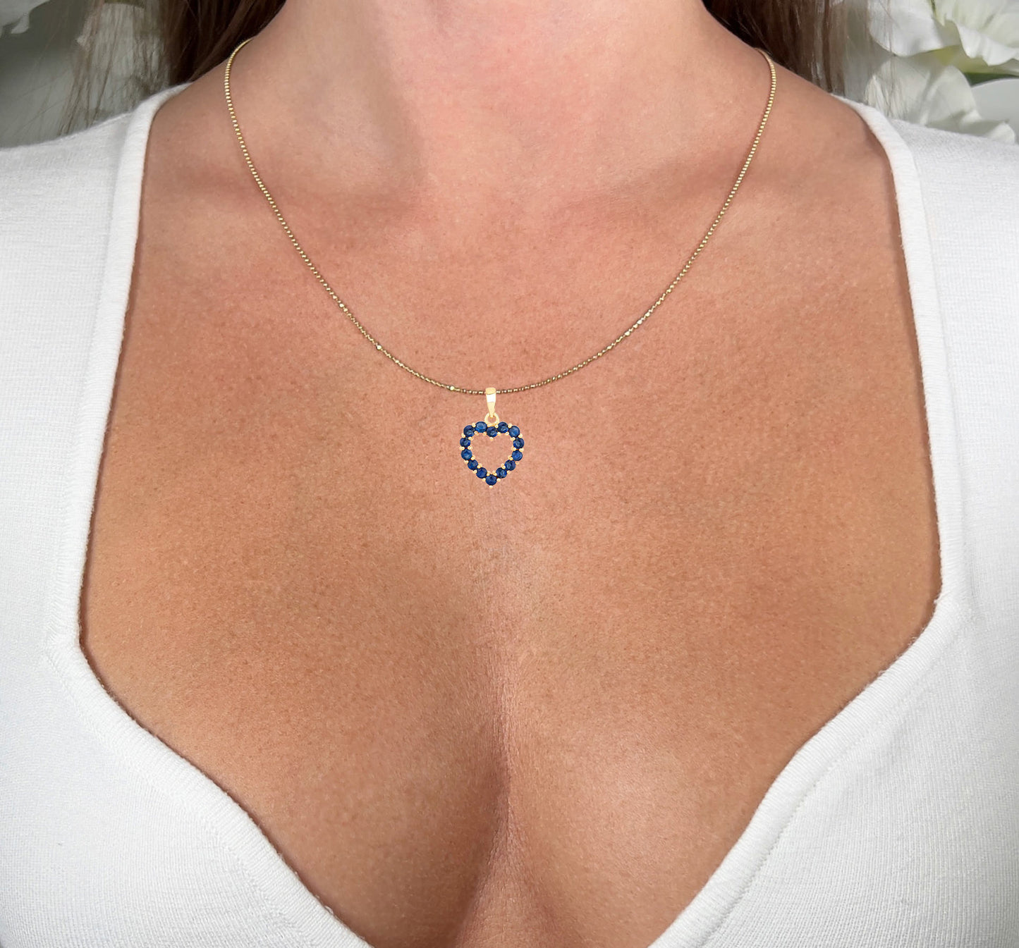 Blue Sapphire Heart Pendant Necklace 10K Yellow Gold