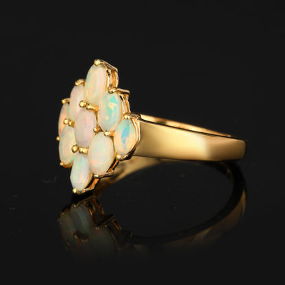 Natural Ethiopian Opal Ring 1.16 Carats Gold Plated Silver