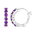 Amethyst Hoop Earrings 1.18 Carats Sterling Silver
