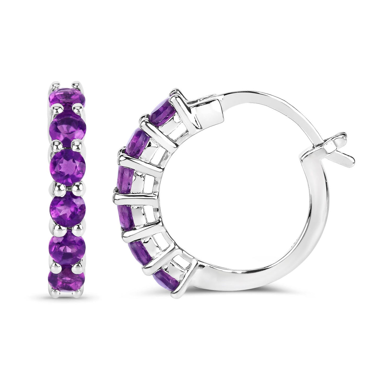 Amethyst Hoop Earrings 1.18 Carats Sterling Silver