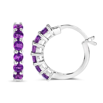 Amethyst Hoop Earrings 1.18 Carats Sterling Silver