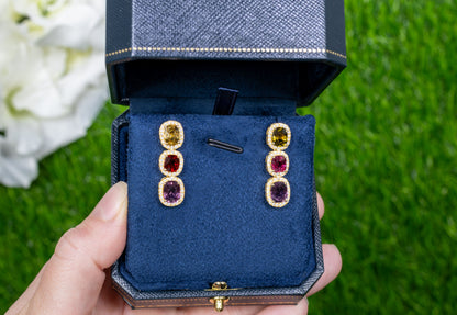 Multicolored Spinel Earrings Diamond Halo 8.50 Carats 18K Gold