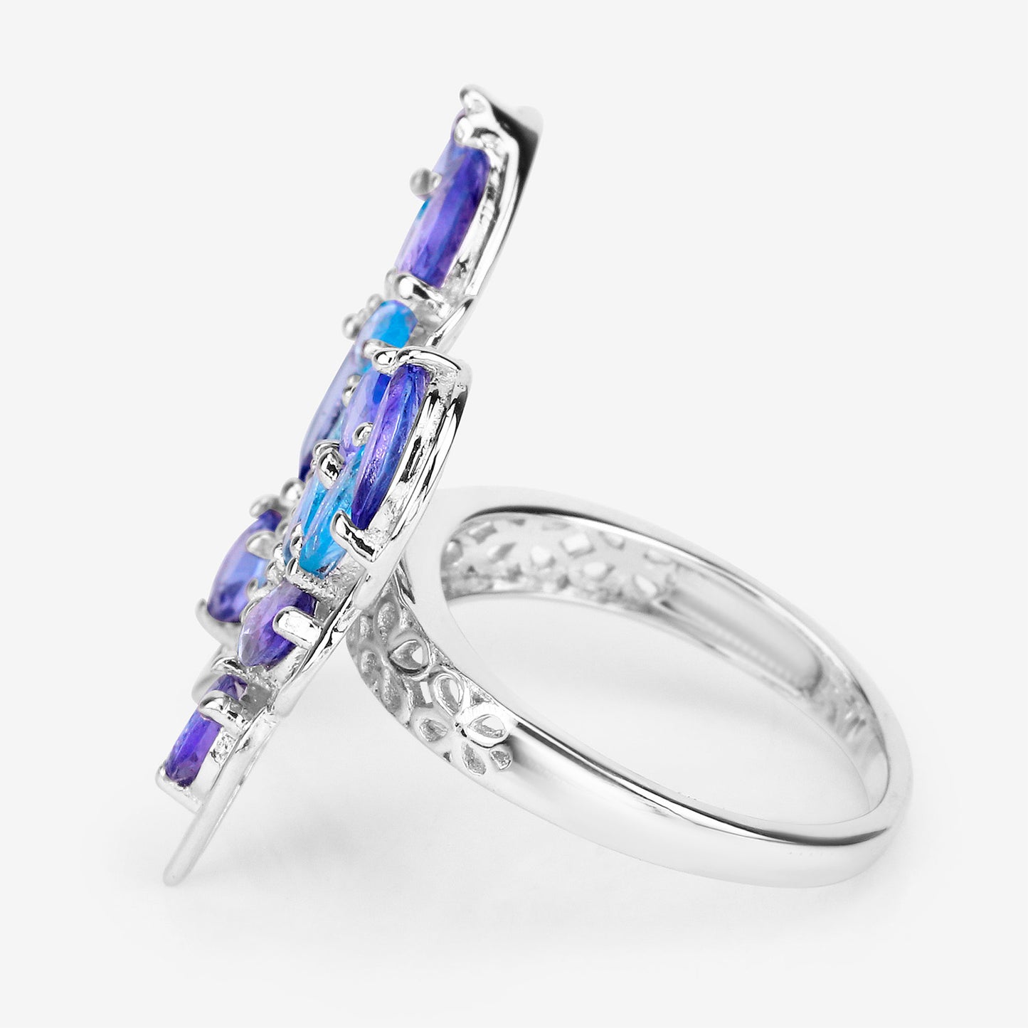 Butterfly Cocktail Ring Tanzanite and Swiss Blue Topaz 3.65 Carats