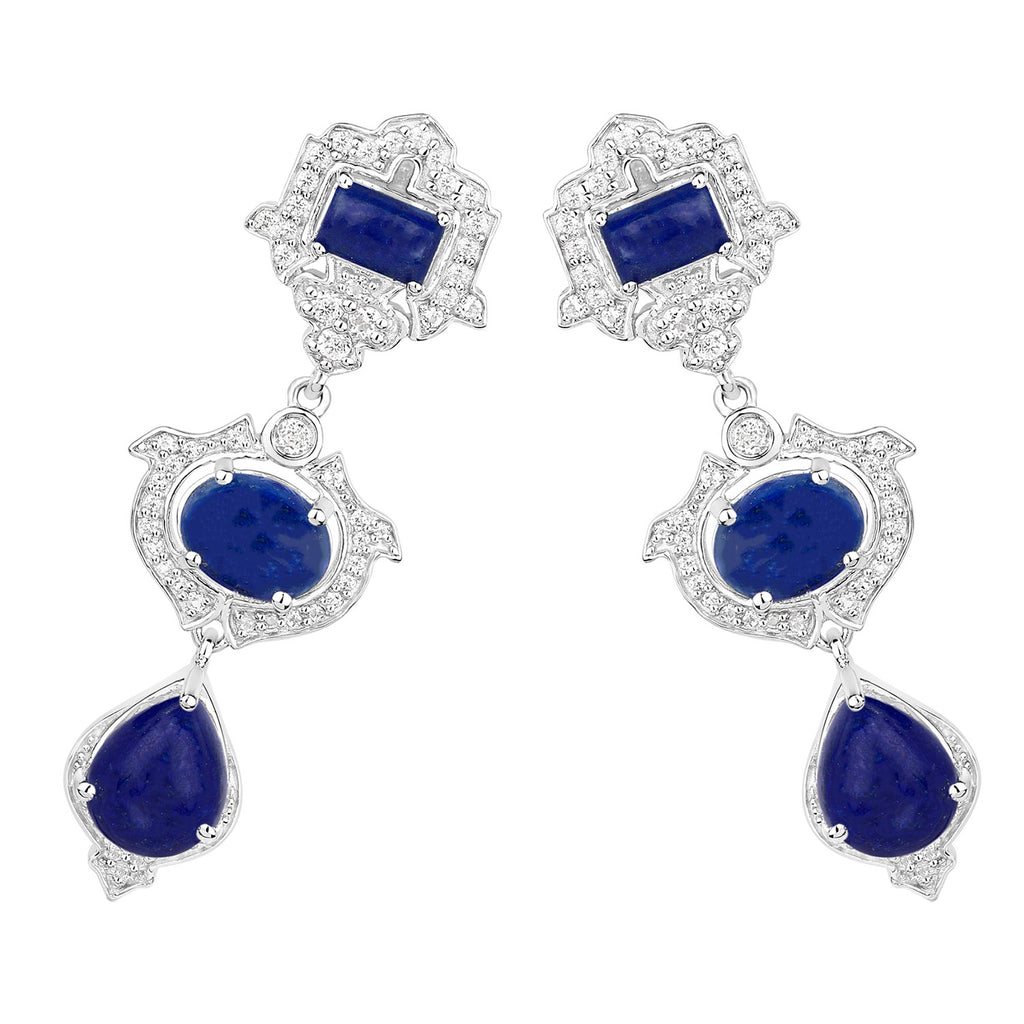 Lapis Dangle Earrings White Topaz 9.3 Carats Sterling Silver