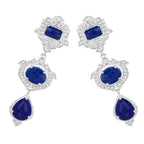 Lapis Dangle Earrings White Topaz 9.3 Carats Sterling Silver