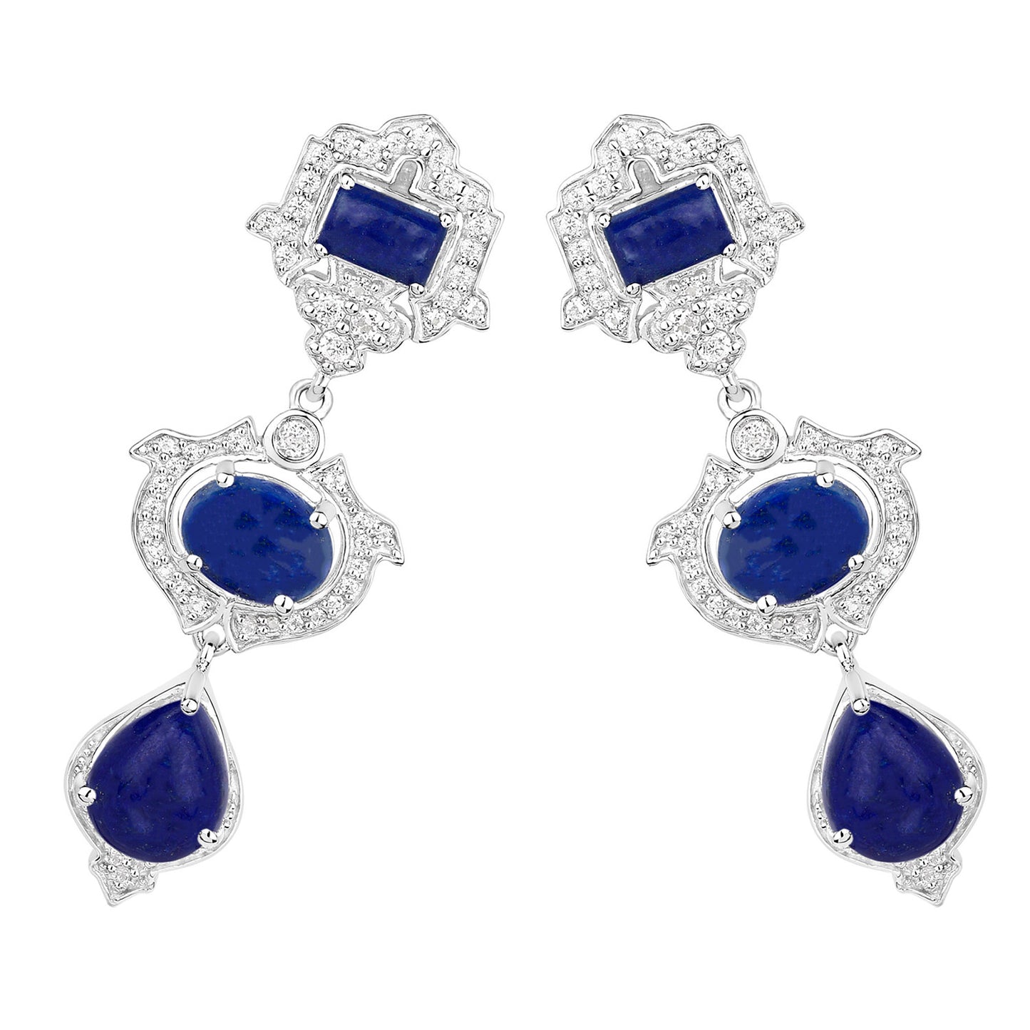 Lapis Dangle Earrings White Topaz 9.3 Carats Sterling Silver