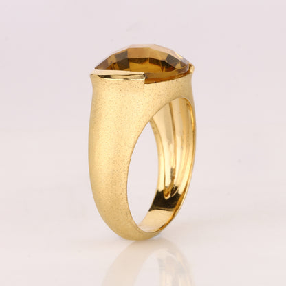 Champagne Quartz Ring 8.40 Carats Gold Plated Silver