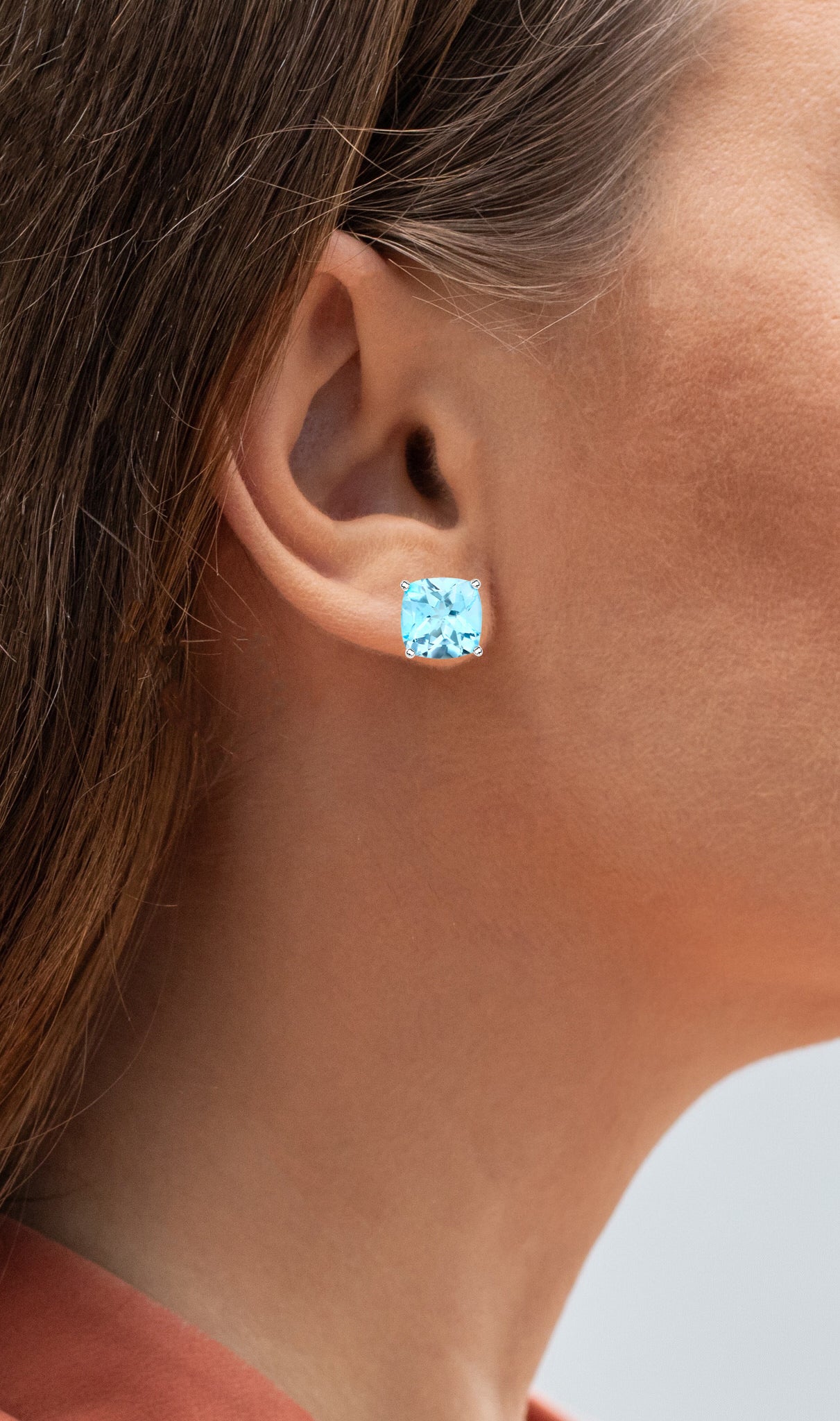 Blue Topaz Stud Earrings 6.8 Carats Rhodium Plated Silver