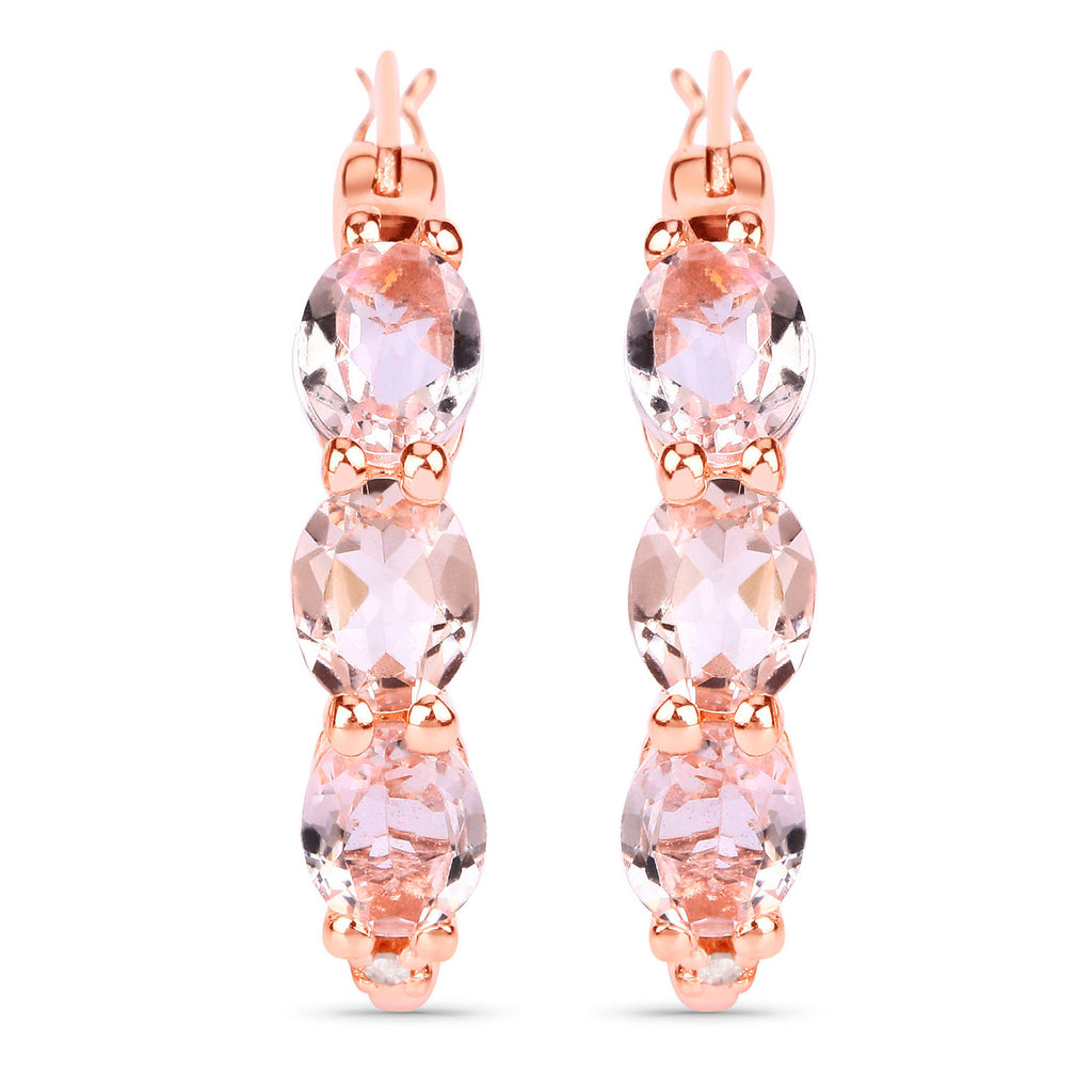 Morganite Hoop Earrings With Diamonds 1.61 Carats Gold Plated Silver