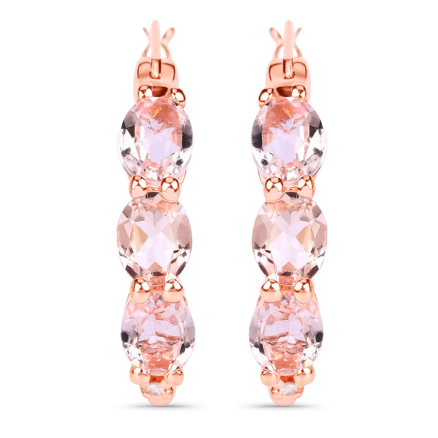 Morganite Hoop Earrings With Diamonds 1.61 Carats Gold Plated Silver