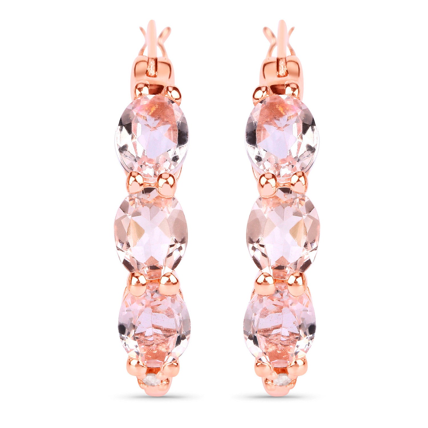 Morganite Hoop Earrings With Diamonds 1.61 Carats Gold Plated Silver