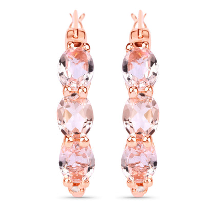 Morganite Hoop Earrings With Diamonds 1.61 Carats Gold Plated Silver