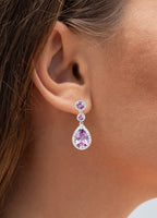 Pink Amethyst Earrings White Topaz Setting 7.14 Carats Total