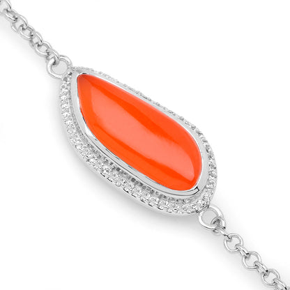Carnelian Bracelet With White Topaz 5.46 Carats Sterling Silver