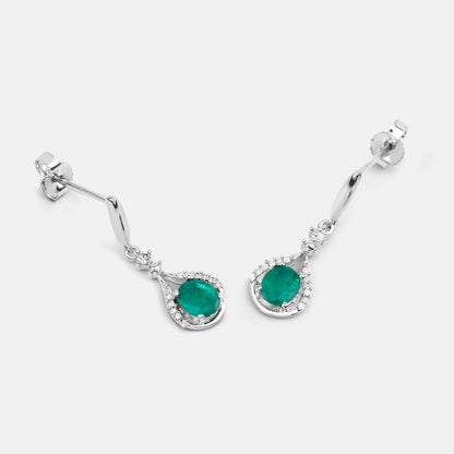 Natural Emerald Earrings With Diamonds 0.66 Carats 14K White Gold