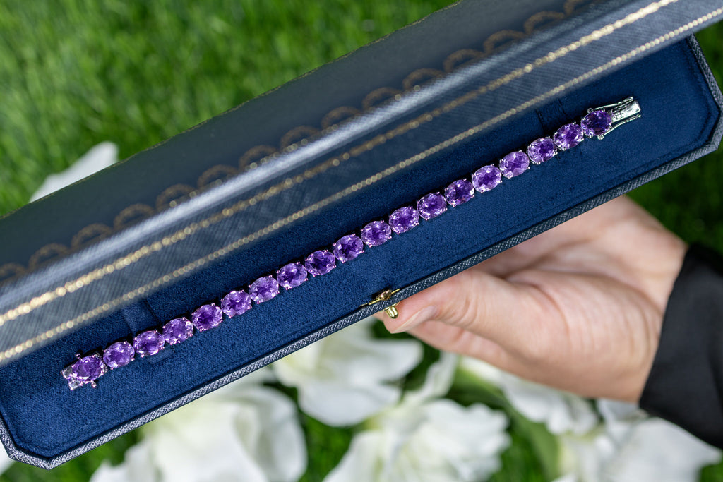 Pink Amethyst Tennis Bracelet 30 Carats Rhodium Plated Sterling Silver
