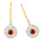 Ruby Dangle Earrings 1.7 Carats 18K Yellow Gold Plated Silver
