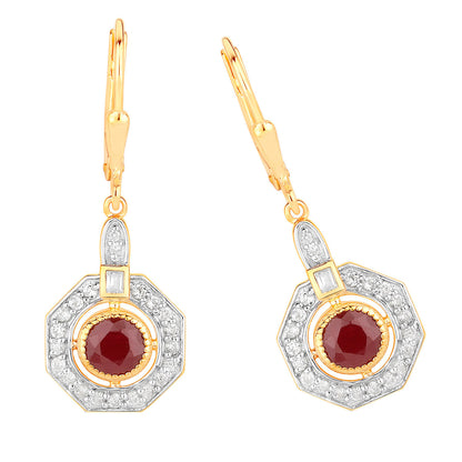 Ruby Dangle Earrings 1.7 Carats 18K Yellow Gold Plated Silver
