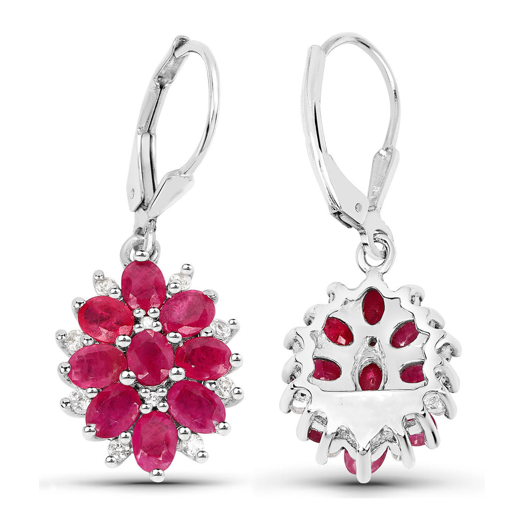 Ruby Earrings With White Zircon 4.24 Carats Sterling Silver
