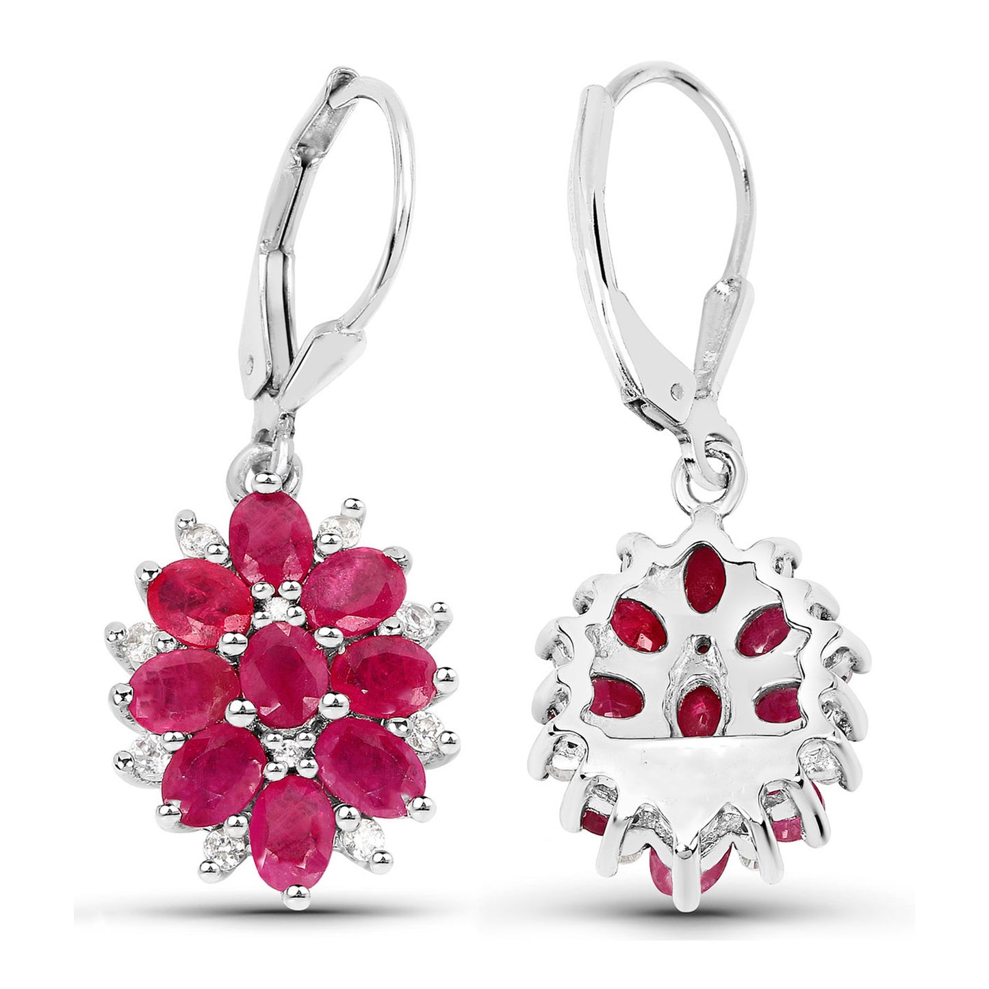 Ruby Earrings With White Zircon 4.24 Carats Sterling Silver
