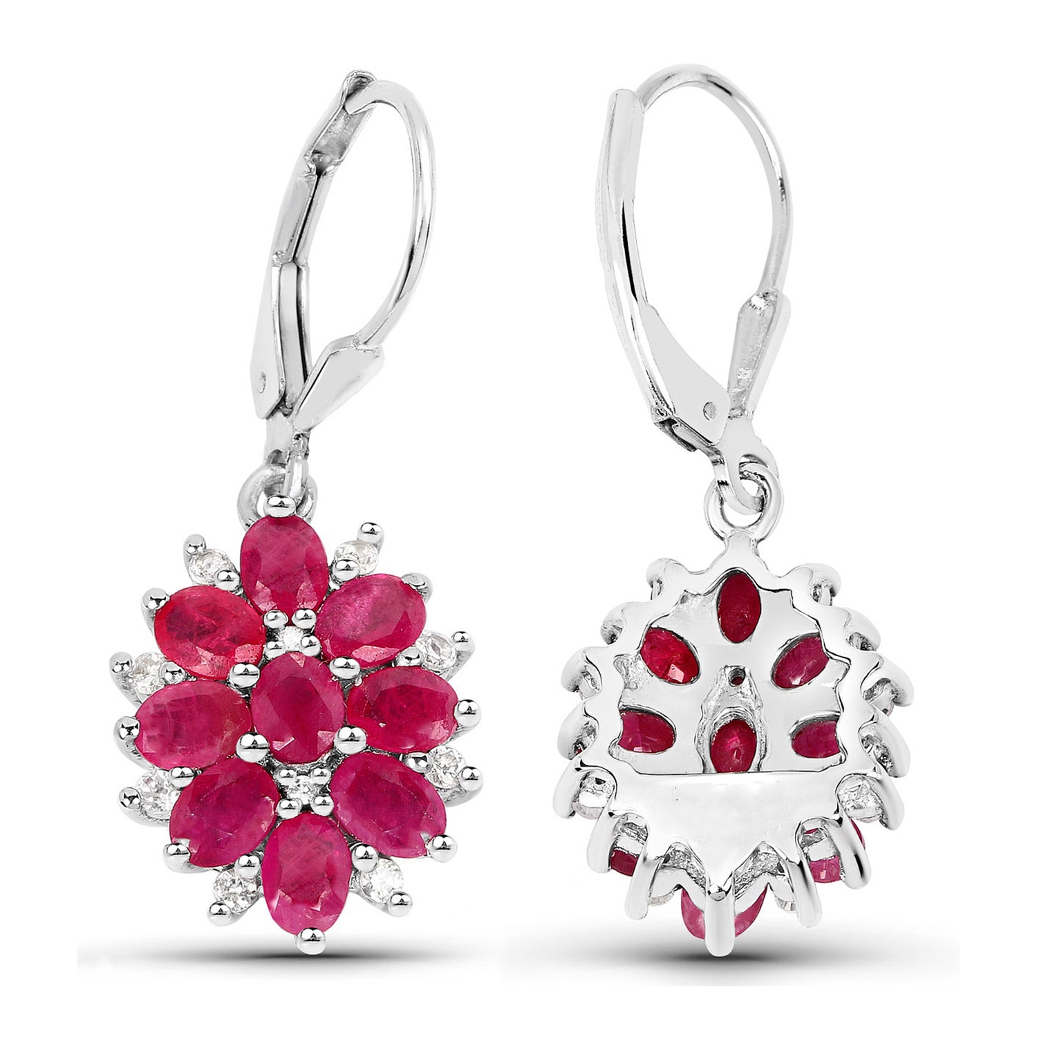 Ruby Earrings With White Zircon 4.24 Carats Sterling Silver