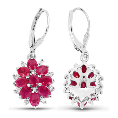 Ruby Earrings With White Zircon 4.24 Carats Sterling Silver