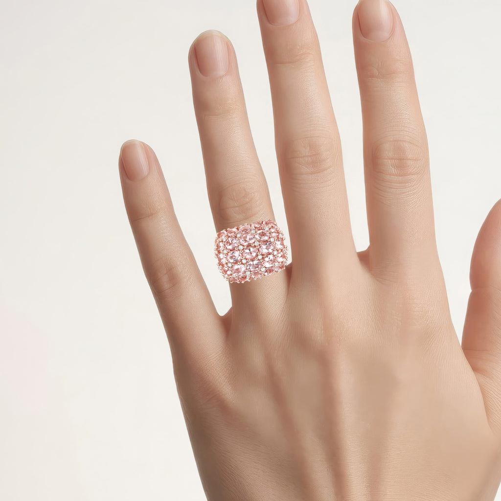 Morganite Ring With Diamonds 5.38 Carats Gold Plated Silver
