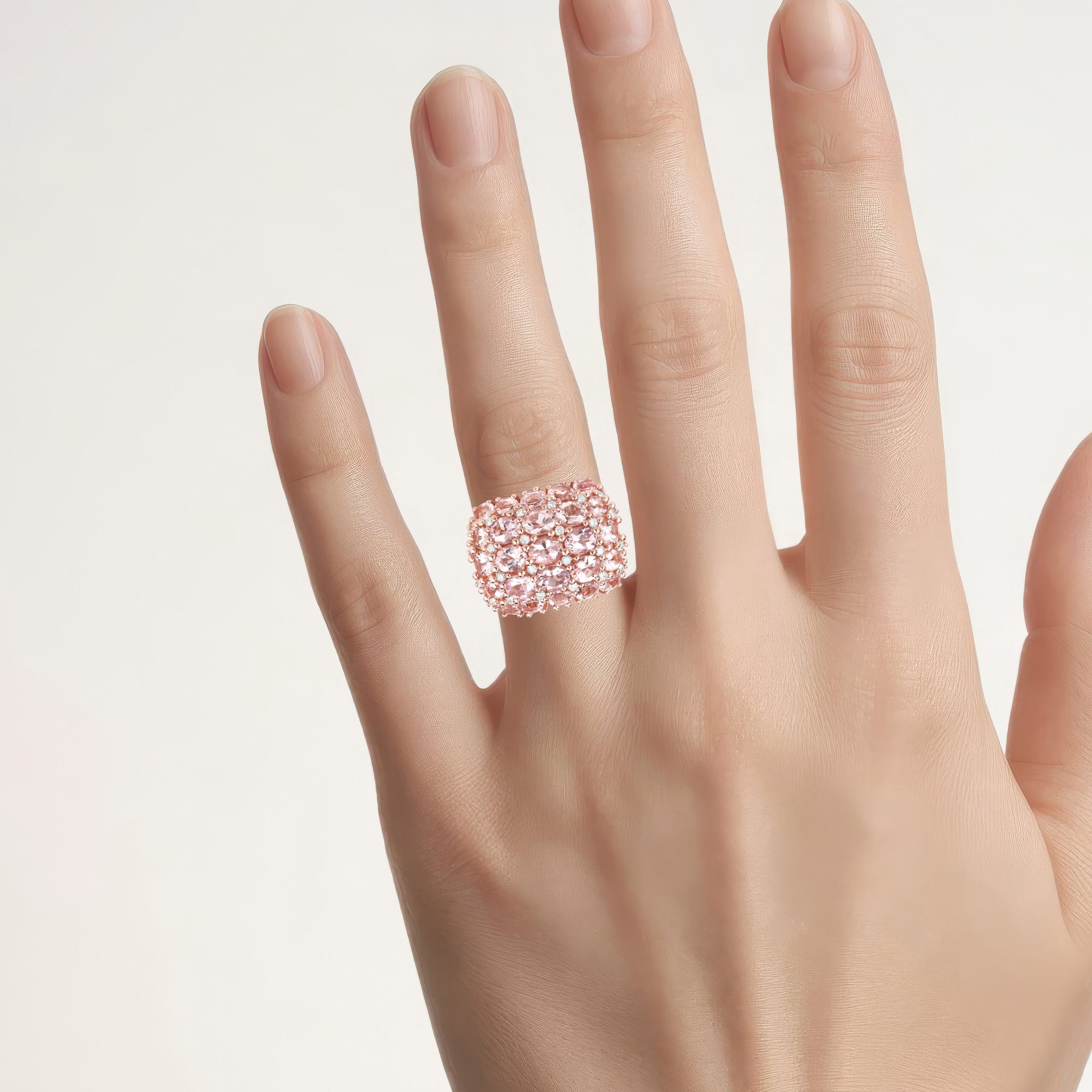 Morganite Ring With Diamonds 5.38 Carats Gold Plated Silver
