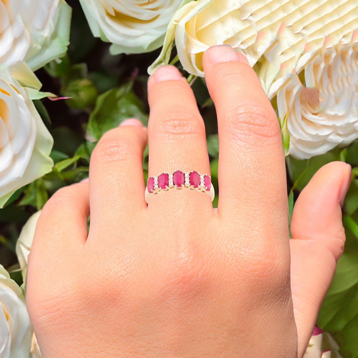 Natural Mozambique Ruby Ring With Diamonds 1.44 Carats 9K Yellow Gold