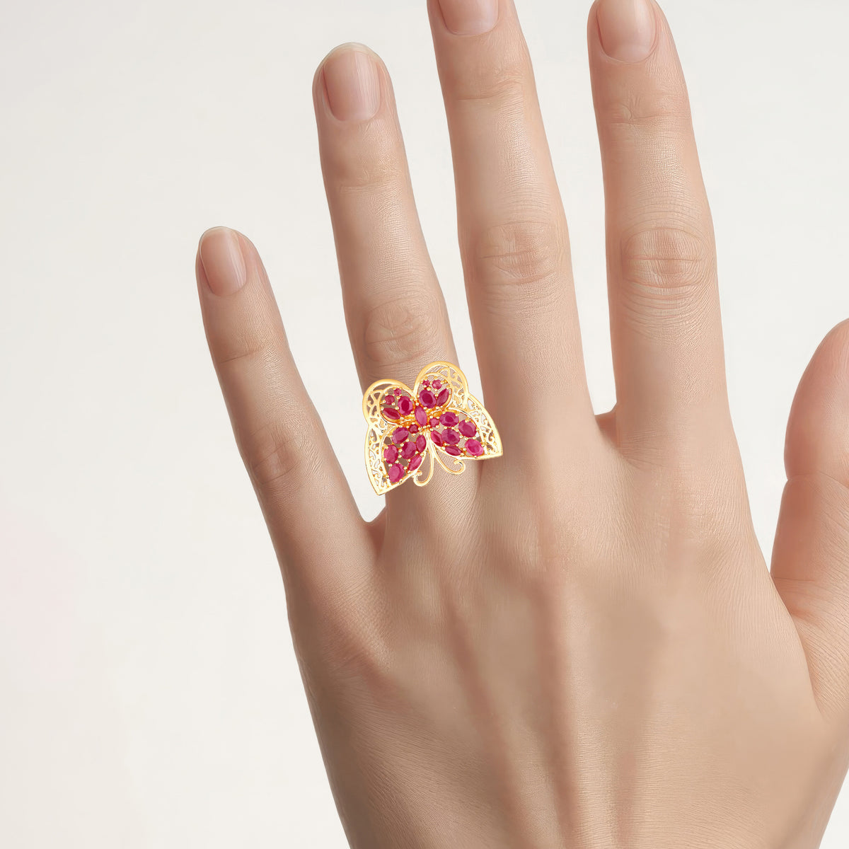 Ruby Butterfly Ring 2.98 Carats Gold Plated Silver