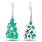 Emerald Dangle Earrings Diamonds 6.6 Carats Silver