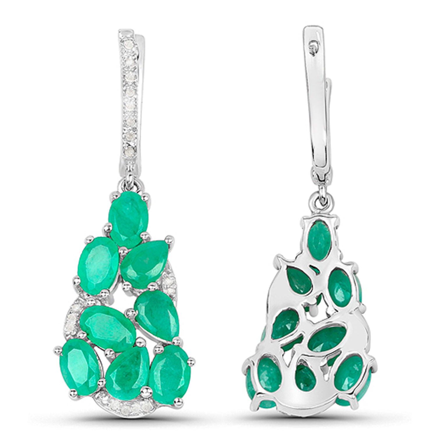 Emerald Dangle Earrings Diamonds 6.6 Carats Silver