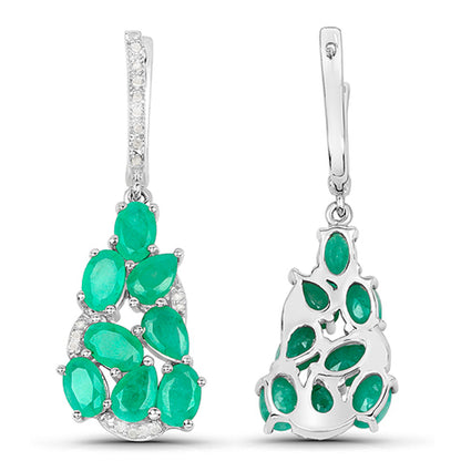Emerald Dangle Earrings Diamonds 6.6 Carats Silver