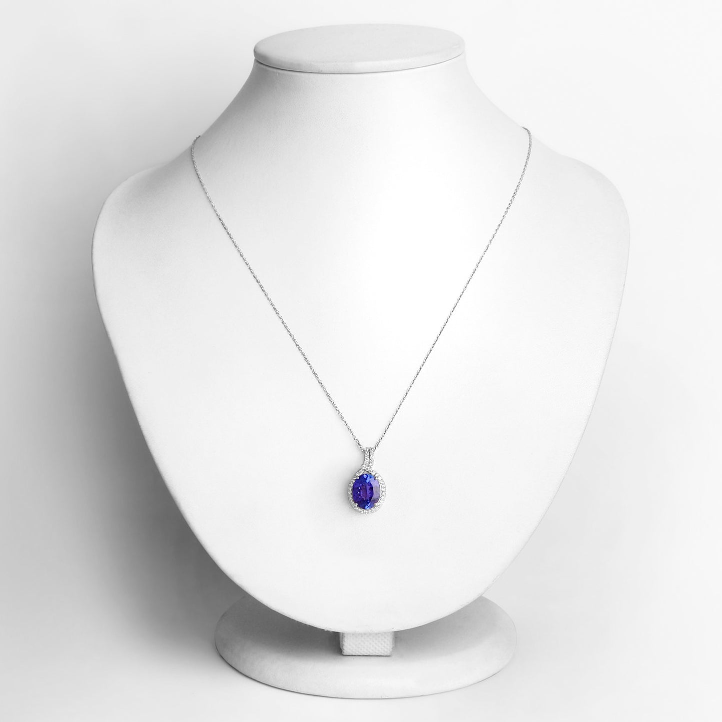 Tanzanite Pendant Necklace Diamonds 3.2 Carats 14K White Gold
